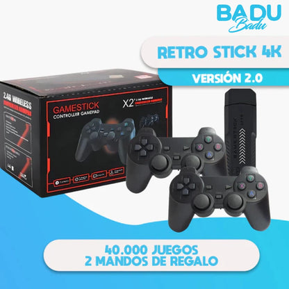 Super Consola Retro Stick 4k - Versión 2.0 [40.000 Juegos + 2 Mandos de Regalo]